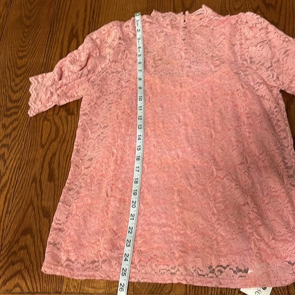 Lace stretch top / blouse mock neckline overlay with attached tank S/S pink sz S - Picture 15 of 15
